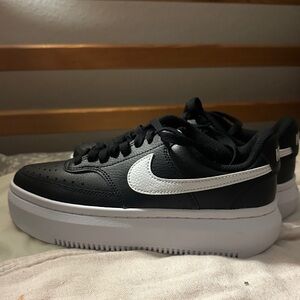 NIKE Court Vision Alta Womens Shoes Black and White Platform Sneakers